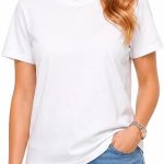 Women100% Cotton T-Shirt Regular Fit Crew Neck Short Sleeve Summer Tee