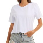 Womens White Loose Short Sleeve Crewneck T-Shirt Basic Tops for Women | Womens Summer Cotton Crew Neck Loose Short Sleeve Womens Tops Tee T Shirts White Black Light Blue Red T Shirts for Women