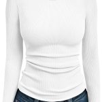 Women Ribbed Knit Fitted Long Sleeve Crew Tee