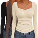 Women Sweetheart Stretch Fitted Long Sleeve Top
