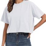 Women Workout Cropped T Shirts Crew Neck Short Sleeve Casual Loose Summer Crop Tee Tops Cotton